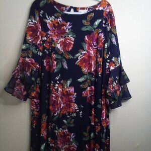 Est 1946 Cato Dress Women 18 20 Half Bell Ruffle Sleeve Floral Feminine Blue